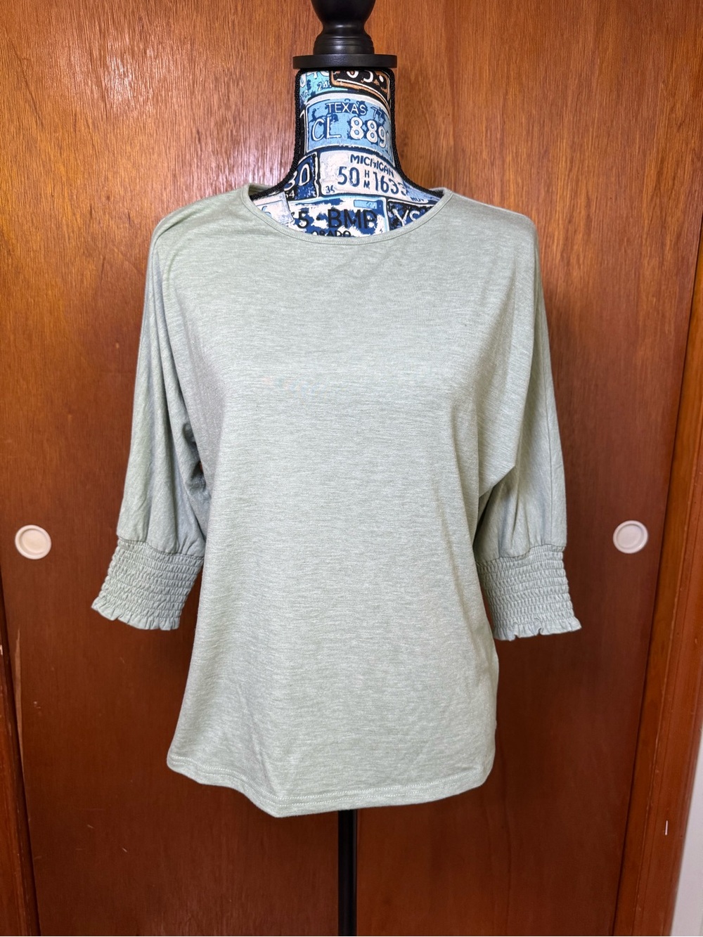 Elegant Green Blouse with Smocked Sleeves